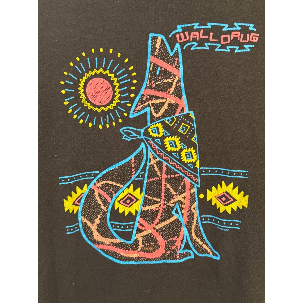 Vintage 80s Jerzees Wall Drug Coyote Neon Graphic T-Shirt Medium - Picture 3 of 6